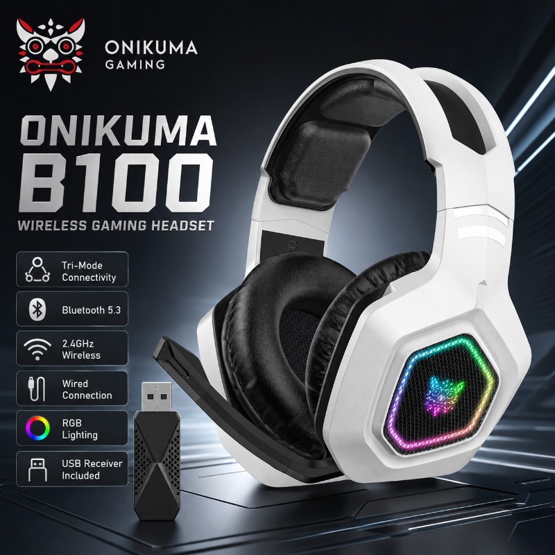 Gaming Console Apple - ONIKUMA B100 ชุดหูฟังสำหรับเล่นเกมไร้สายบลูทูธ RGB ความหน่วงต่ำพิเศษพร้อมไมโครโฟนสเตอริโอสำหรับ PS5