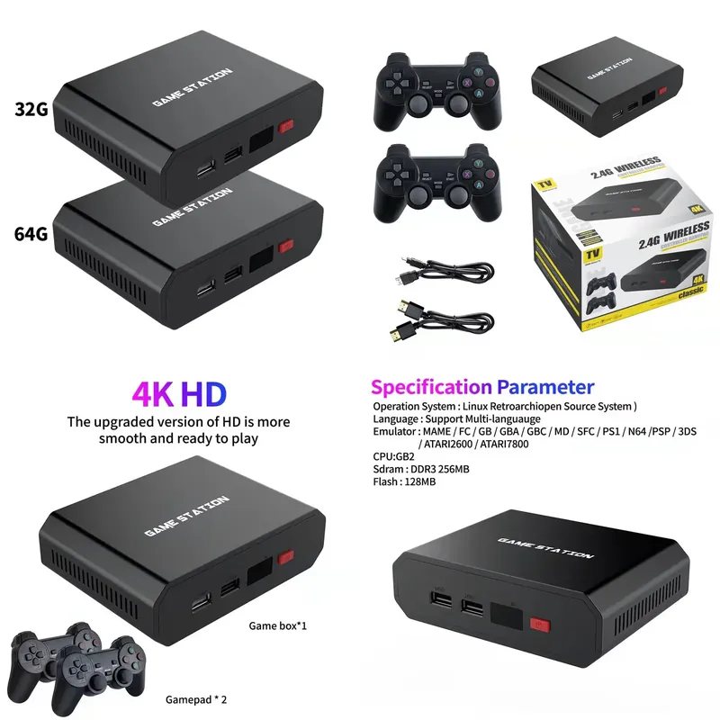 Gaming Console With - เครื่องเล่นวิดีโอเกม M8plus HD พร้อมกล่องคอนโซล คอนโทรลเลอร์ไร้สายคู่ 2.4G