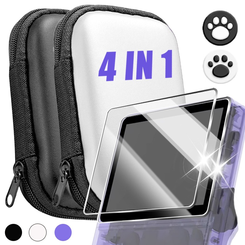 Gaming Console R36S - 4 in 1 สําหรับ R36S/R35S ป้องกันหน้าจอกระจกนิรภัยฟิล์มและเกมคอนโซลเก็บกระเป๋า